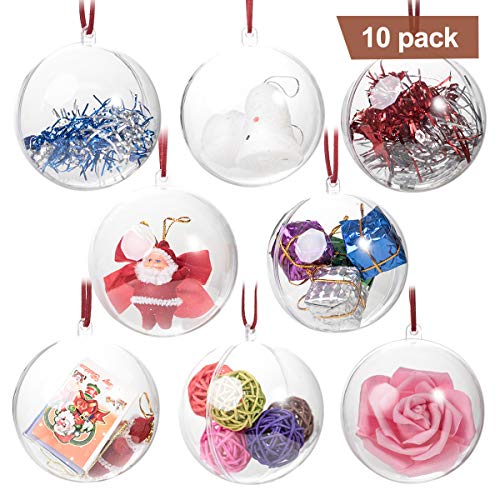 BUBBLEFISH Christmas Ornaments Ball, 10 Pack 80mm DIY Clear Plastic Fillable Ornaments Ball Set, Christmas Decorations Tree Balls for New Years Present Holiday Wedding Party Home Decor Bath Bomb - Thumbnail 7