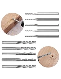 AFUNTA   Juego de 10 cortadores de carburo fino, 5 puntas de 0.061 in CNC y 5 piezas de 1 8" 0.125 in Plano de nariz Flute Upcut Spiral Set Herramienta para PCB Máquina Nylon Resina ABS Acrílico PVC MDF Madera Doble