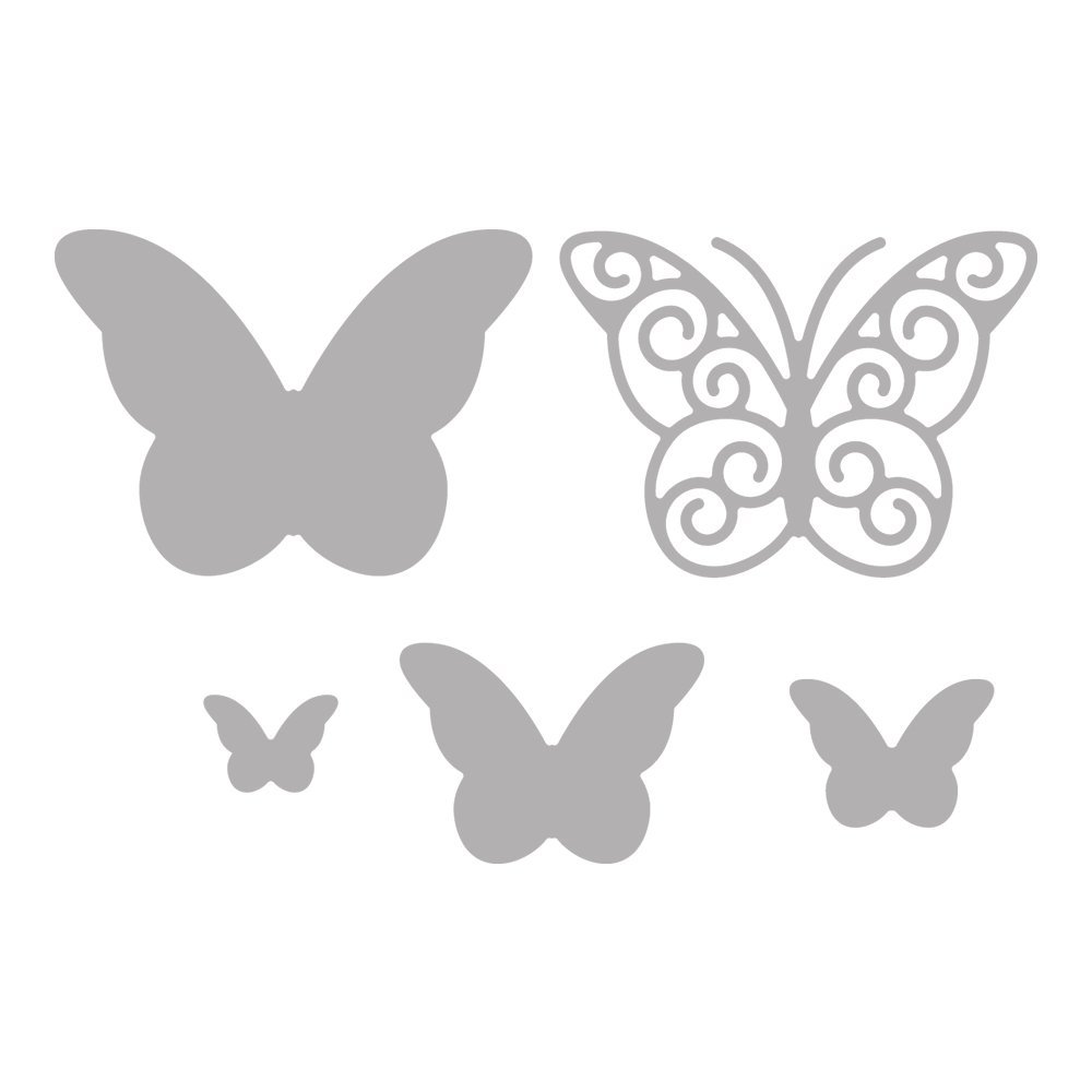 Rayher Set of 5 Metal Cutting Dies with Butterfly Design, Paper Craft Die for Card Making and Scrapbooking, Butterfly Craft Dies, 1.3-4.5cm, silver, 100% steel, 59229000
