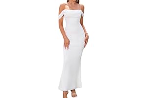 KUTUMAI Off The Shoulder Maxi Long Dress Corset Ruched Bodycon Formal Wedding Guest Dresses for Women