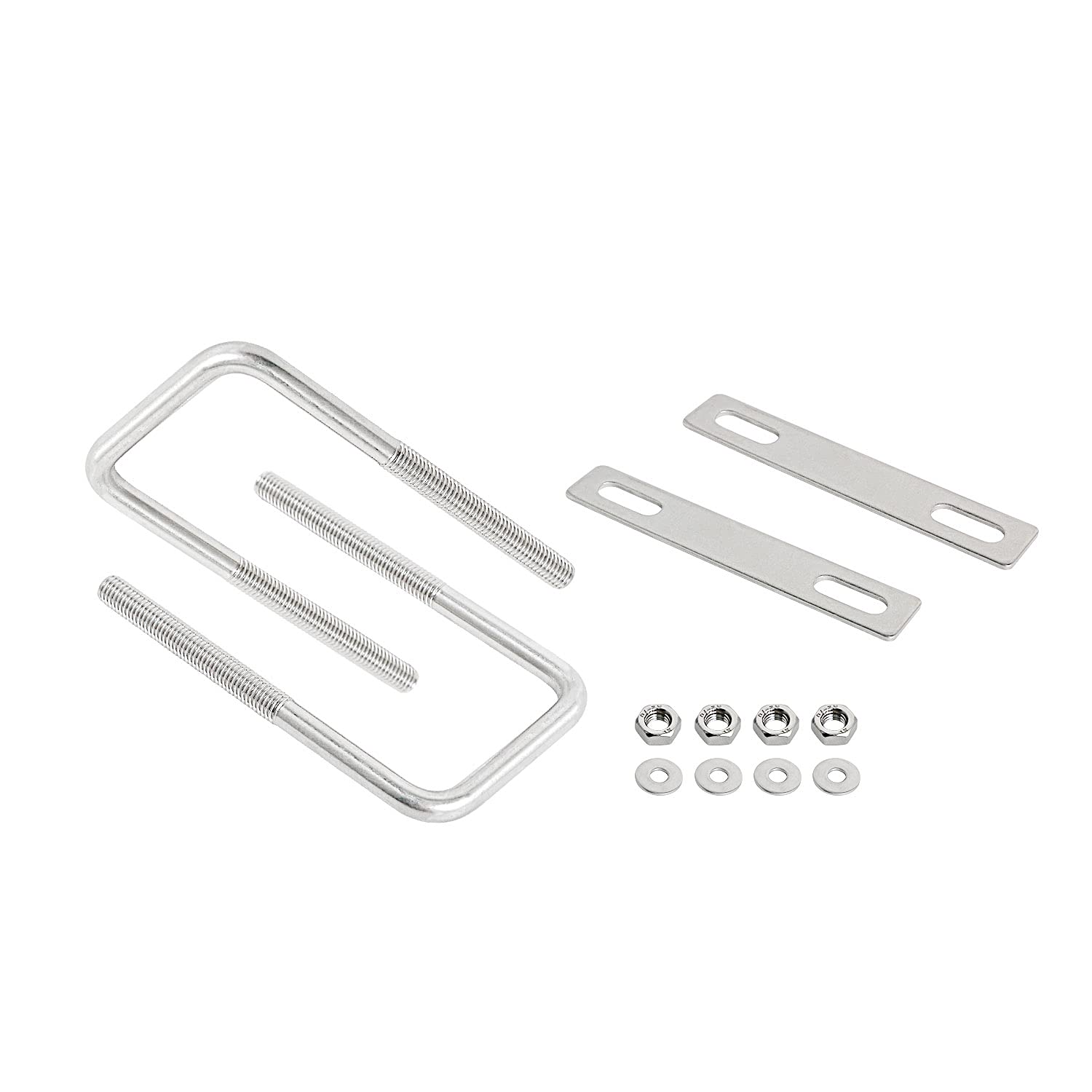 Aoje-Link Square U Bolt 1.77"(45mm) Inner Width M8 Thread 304 Stainless Steel Silver with Plates Nuts Flat Washers, 2Pcs