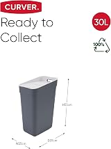 Curver 100% Recycled 30L Kitchen Lift Top Bin Dark Grey Lid view 8