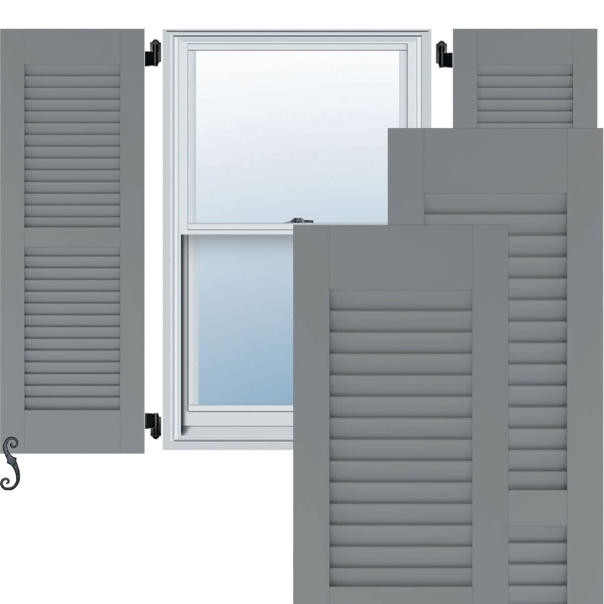 15″W x 46″H Americraft Two Equal Louver Exterior Real Wood Shutters (Per Pair), Ocean Swell