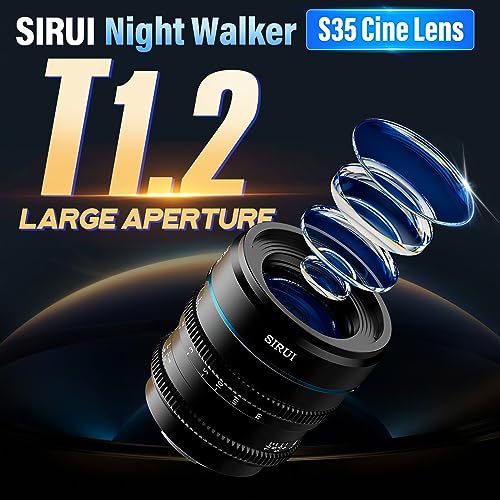 SIRUI Night Walker 35mm T1.2 Cine Size S35 Wide Angle Manual Focus Wide Aperture Lens for MFT-Mount Cameras for GH6 GH5II BMPCC 4K OM-1 Z CAM (MS35M, Black)