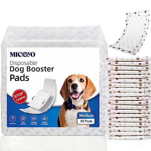 MICOOYO Disposable Dog Diaper Liners, Dog Booster Pads for Male Female Dogs, Period Doggy Inserts Pads for Nappies Diapers Pants (M-50)