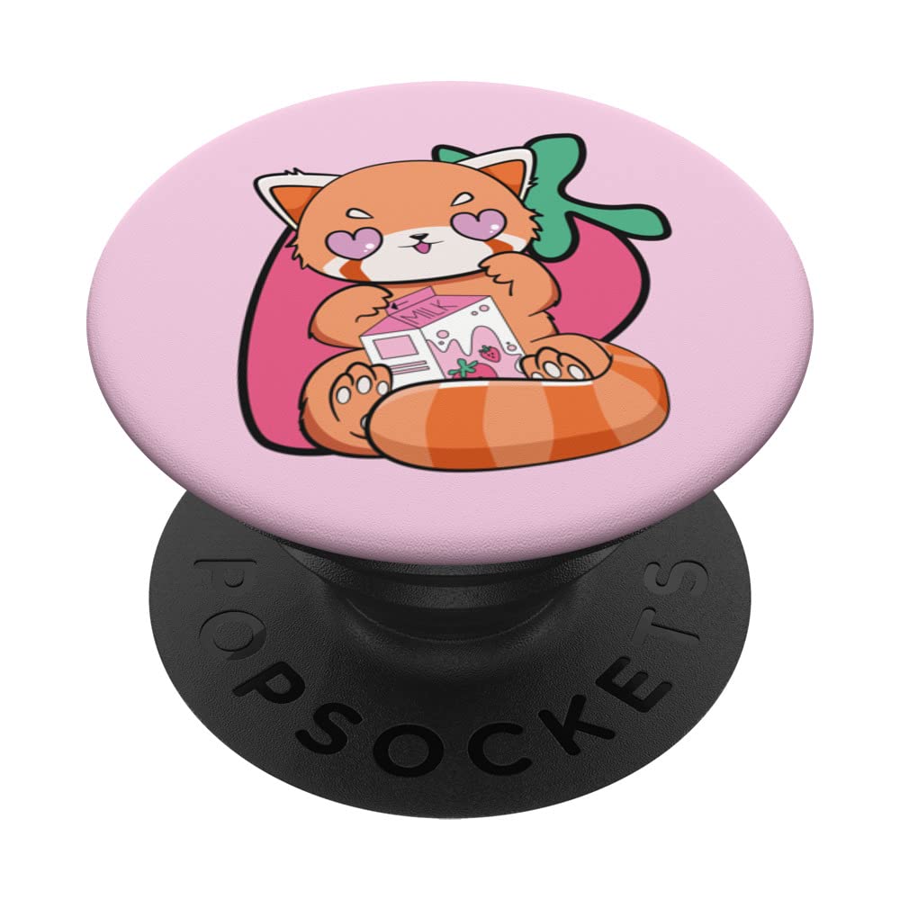 Strawberry Milk Red Panda Cute Chibi Anime Otaku Nu PopSockets Swappable PopGrip