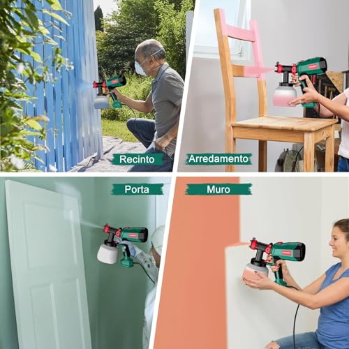 HYCHIKA 600W Paint Gun, HVLP Paint Spray Gun with 1200ml Container, 4 Nozzles, 3 Modes, Ideal for Painting Furniture, Fence, Wall