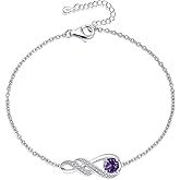 LOCIBLO Birthstone Bracelets for Women 925 Sterling Silver Created Gemstone Bracelet Infinity Pendant Jewelry for Her, 6.7"+1.2"