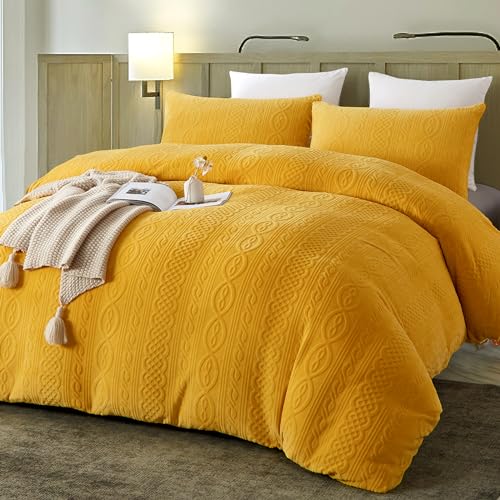 Photo 1 of MorroMorn Fluffy Comforter Cover Set, 3 Pcs Luxury Faux Fur Duvet Cover King Size, Shag Plush Quilt Cover Bedding Sets - Fuzzy Flannel Velvet Ultra Soft Cozy (Mustard Yellow, King/Cal King)