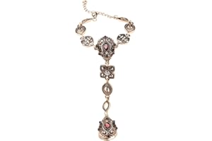 HEBELEE Boho Ring Bracelet Hand Chain for Women Girls Rhinestone Finger Ring Link Bracelets Golden Vintage Hand Harness Bracelet Fashion Trendy jewelry Wedding Birthday Party Accessories BFF Gift