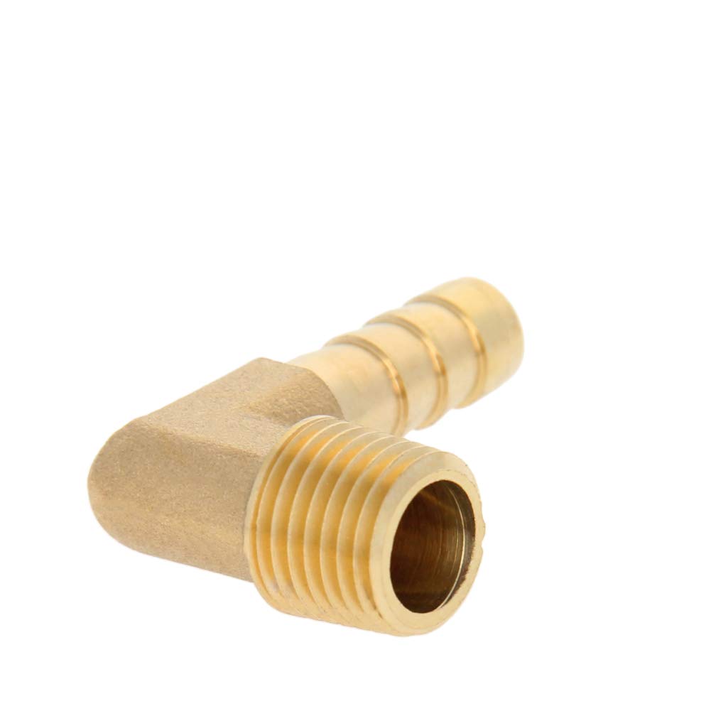 Othmro Brass Barb Hose Fitting 90 Degree Elbow 8mm Barbed to 1/4" G Male Pipe Adapter Connector 1pcs