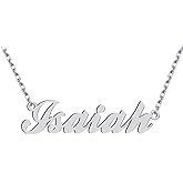 Dancing Wolf Silver Isaiah Name Necklace Initial Charm Nameplate Necklaces for Womens Birthday Friendship Jewelry Stainless Steel