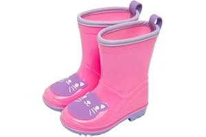 Addace Pink Cat Toddler Rain Boots for Girls - Waterproof Non-Slip with Protective Cuff, Garden & Puddle Play Shoes