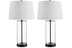 Signature Design by Ashley Wilmburgh Modern Table Lamp with 3-Way Switch and USB-C Port, Set of 2, Black & Clear