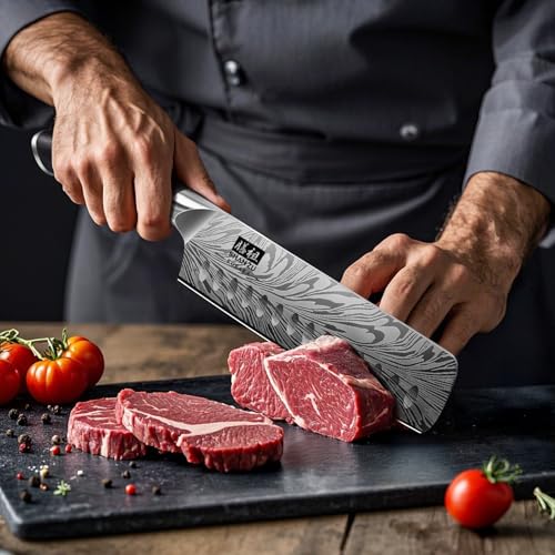 SHAN ZU Japanese Nakiri Knife in Powder Steel, 18 cm Kitchen Knives High Carbon 63 HRC Vegetable Chopper Professional 12°Sharp Blade Chef Knives with Ergonomic Pakkawood Handle