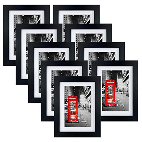 5x7 Picture Frame Set of 9, Black Frames for Photos 4x6 with Mat or 5x7