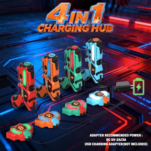 VATOS Laser Tag 360° Sensors Set of 4 Players, 2.4GHz Rechargeable Infrared Real Time Data Display Gun, Activity Game Pistols Toys for Children Aged 6+