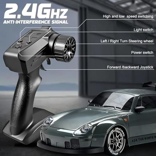 Drift RC Car 1:24 Scale – 4WD High-Speed Remote Control Racing Car with LED Flashing Lights, All-Terrain Dual Tires, USB Charging & Accessories for Ultimate Drifting Fun(Dual batteries)