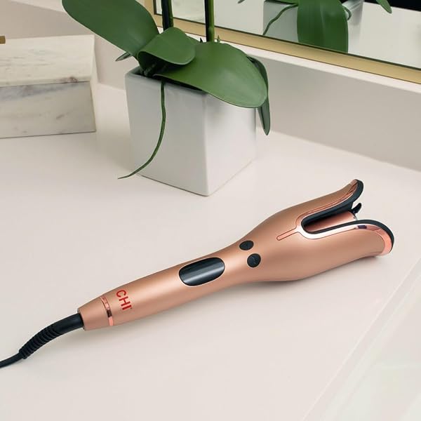 CHI SPIN N CURL, CURLING IRON FOR HEALTHY & SHINY EFFORTLESS CURLS & WAVES, PROVIDES PRESET TEMPERATURE SETTINGS FOR EACH HAIR TEXTURE, ROSE GOLD