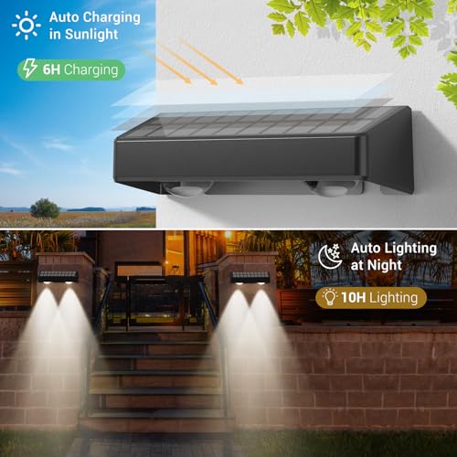 Quntis Luces Solares Exterior 8 Paquetes, RGBW con 11 Modos Intermitentes Apliques de Exterior, Lampara de Pared Ip65 Impermeable, Automatic On/Off Luz Solar para Vallas Patio Porche Jardin Pasillos