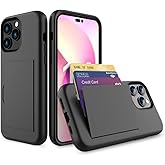 FDTCYDS for iPhone 14 Pro Case with Card Holder,Credit Card Slot Protective Wallet Case - Black