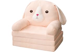 KORANOR Plush Foldable Kids Sofa Cover Backrest Armchair 2 in 1 Foldable Children Sofa Cute Cartoon Lazy Sofa Children Flip Open Sofa Bed for Living Room Bedroom Without Liner Filler (Z21-Pink, One Size)