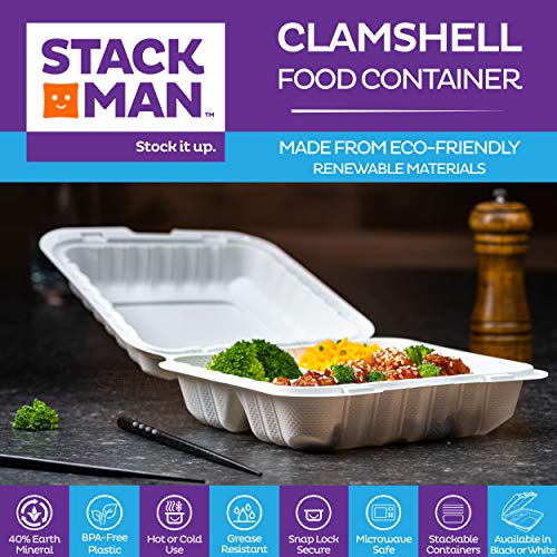 EcoFriendly Meal Prep Containers 3 Compartment [50Pack 8x8x3