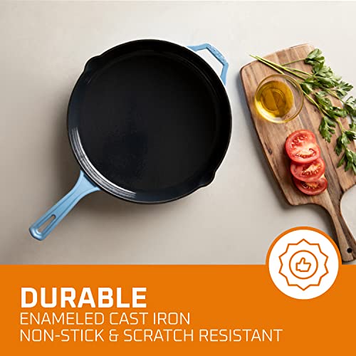 Bruntmor 5 Qt Turquoise Enamel Cast Iron Sauté Pan With Lid, 5 Quart