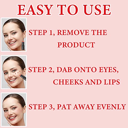 CREAM CONTOUR BLUSH STICK,LONG LASTING WATERPROOF BLUSH STICK FOR CHEEKS&LIPS MULTIPURPOSE FACE HIGHLIGHTING CONCEALING CREAM,SHIMMER CONTOUR STICK MAKEUP FOR WOMEN（ROSE RED）