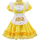 LQTIKLD Chica Cosplay Costume Women Yellow Maid Lolita Apron Sweet Cute Fancy Dress Halloween Outfit