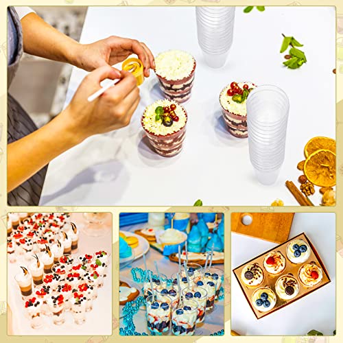 3 oz Clear Plastic Mini Dessert Cups with Spoons Shooter Round Dessert