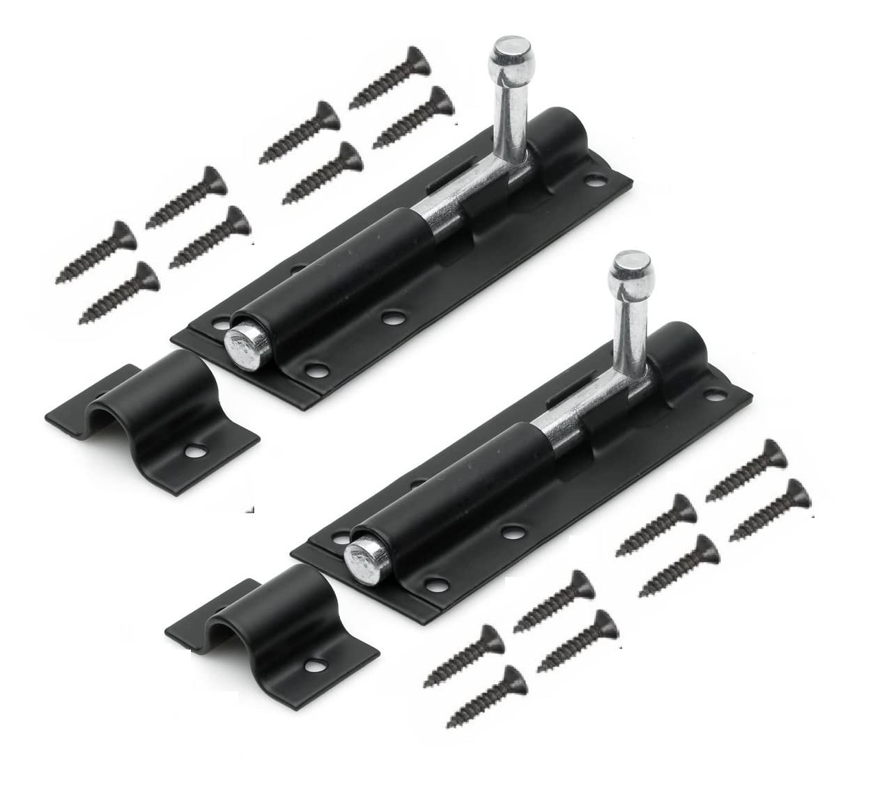 TERF® Heavy Duty Tower Door Bolt Barrel Slide Lock Black 100mm [4''] Door Latch with Screws Ideal for Internal External Strong Doors Locks for Bathroom Shed Garden Gate and Multi Use - Pack of 2