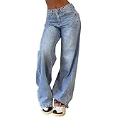 EMMIOL Wide Leg Jeans for Women, Mid Rise Baggy Jeans Plus Size Boyfriends Denim Pants, Y2K Vintage Style