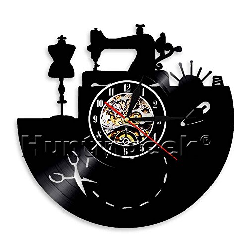 The Geeky Days Sewing Machine Wall Clock Art Sewing Design Vinyl Record Clock Gifts for Seamstress Fshation Store Craft Room Wall Decor (Without LED)