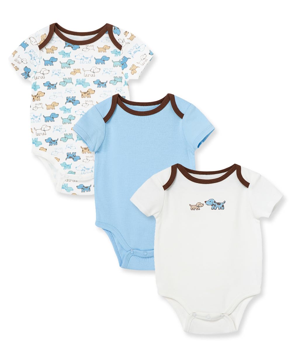 Little Me Clothes for Baby 3-Pack 100% Cotton Scratch Free Tag Bodysuits, Newborn to 9 Months