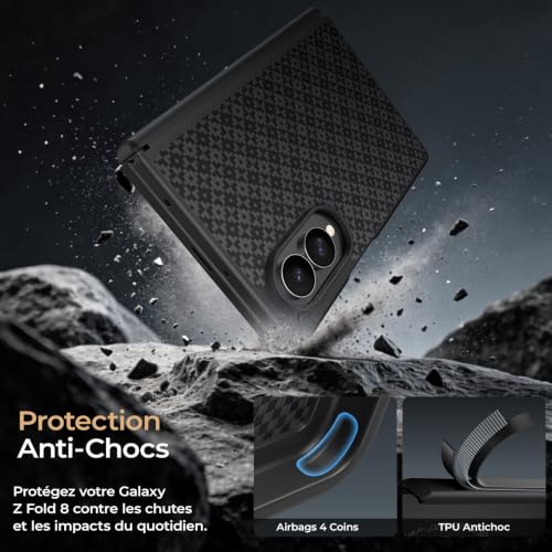 BENKS Case for Samsung Galaxy Z Fold 8 with Screen Protector, Hinge Protector, Heavy Duty Shockproof Drop Proof Kevlar & TPU Case, Compatible MagSafe, ArmorGrid Pro Grand Combo | Antichoc Magnétique en Fibre d'Aramide Kevlar et TPU,Protection Antichute de Niveau Militaire,Protection de la Charnière