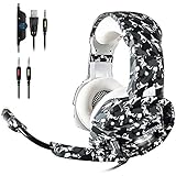 ECOOPRO Newest Gaming Headset with Mic for PS4, Xbox One, PC, Nintendo Switch, Pro 50mm Driver, 3.5mm Surround Stereo Game Headphone with Noise Cancelling Microphone, Soft Memory Earmuffs, LED Lights