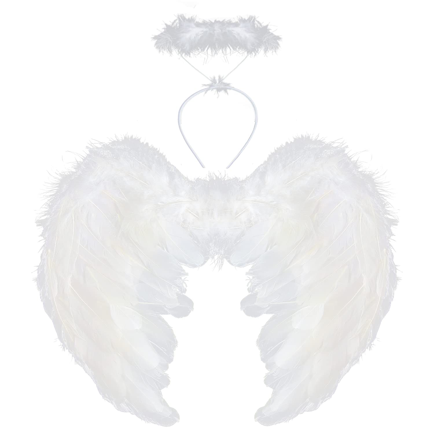 VEYLIN Angel Wings and Halo, White Fallen Angel Wings Costume for Adult Halloween Christmas Party