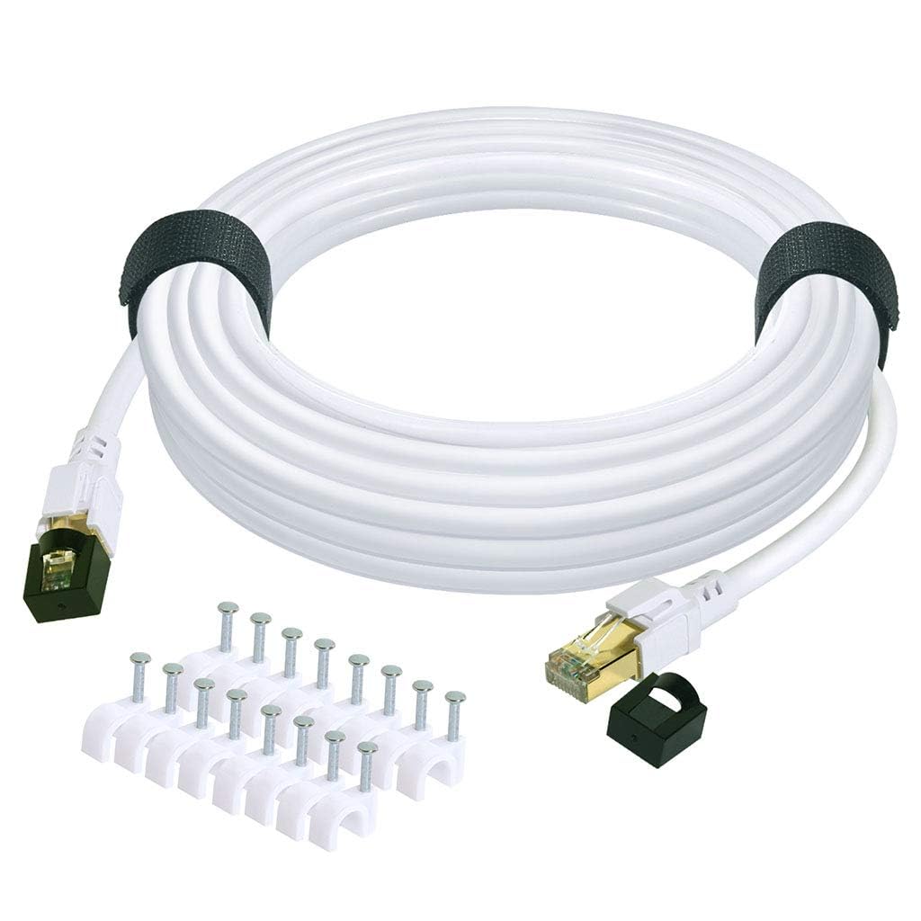 Photo 1 of QIFGUO Cat 8 Ethernet Cable 50 ft Internet Network LAN Cable High Speed 2000Mhz 40Gbps RJ45 Cables for Gaming, Xbox, PS4, Modem, Router - Compatible for Cat7/Cat6e/Cat5e Network - White
