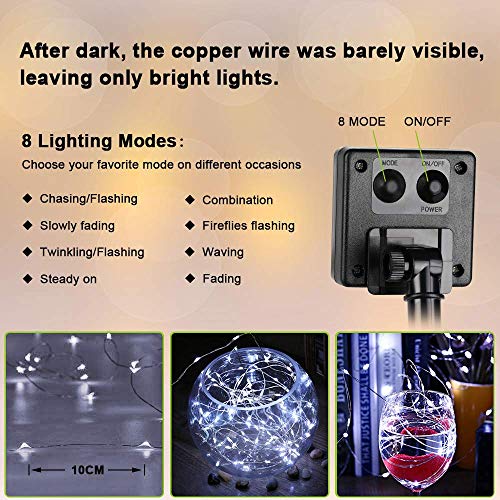 BrizLabs Solar Christmas String Lights Cool White, 66ft 200 LED Solar Powered Fairy Lights 8