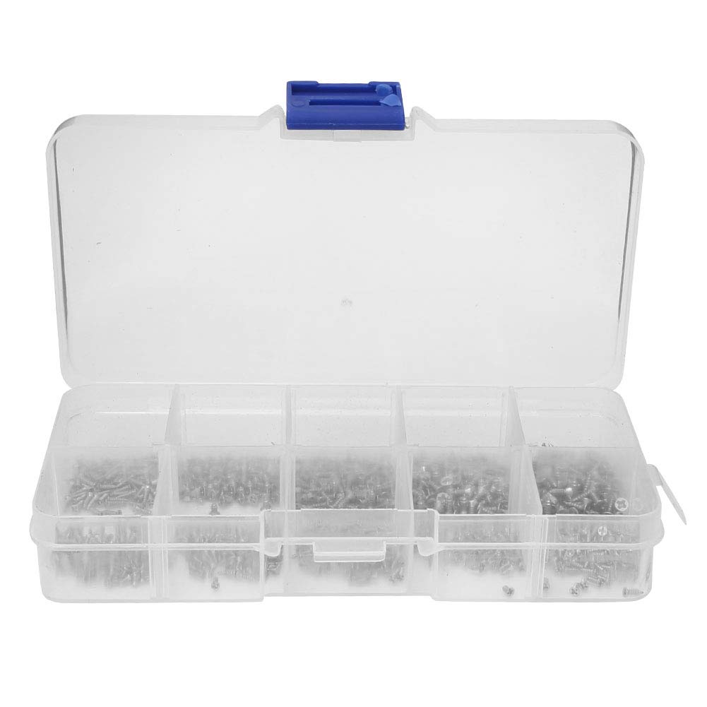 1000pcs Stainless Steel Mini Pan Head Self-Tapping Screws for Woodworking M1, M1.2, M1.4, M1.7 Screw Set with Storage Box