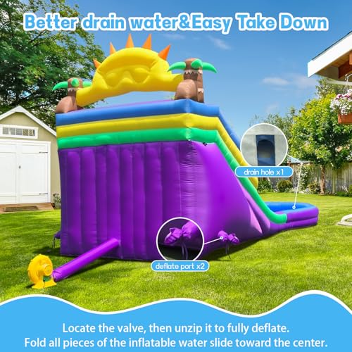 Inflatable Water Slide with Big Splash Pool, Water Slides Backyard Water Slide and Swimming Pool Summer Splash Party (Sun Glassess)