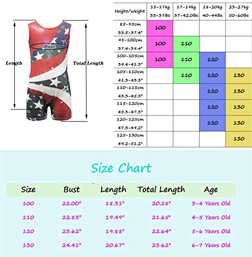 Kids4ever Toddler Gymnastics Leotards Star Stripes Splicing Biketards for Girls Sparkly Unitard with Shorts 6T 7 T