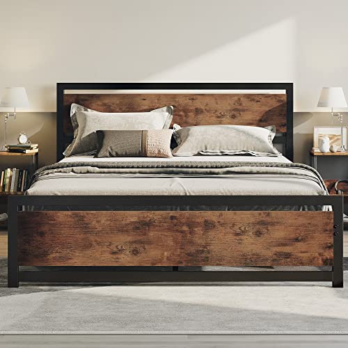 LIKIMIO Industrial Queen Bed Frame with Headboard and Footboard, Strong