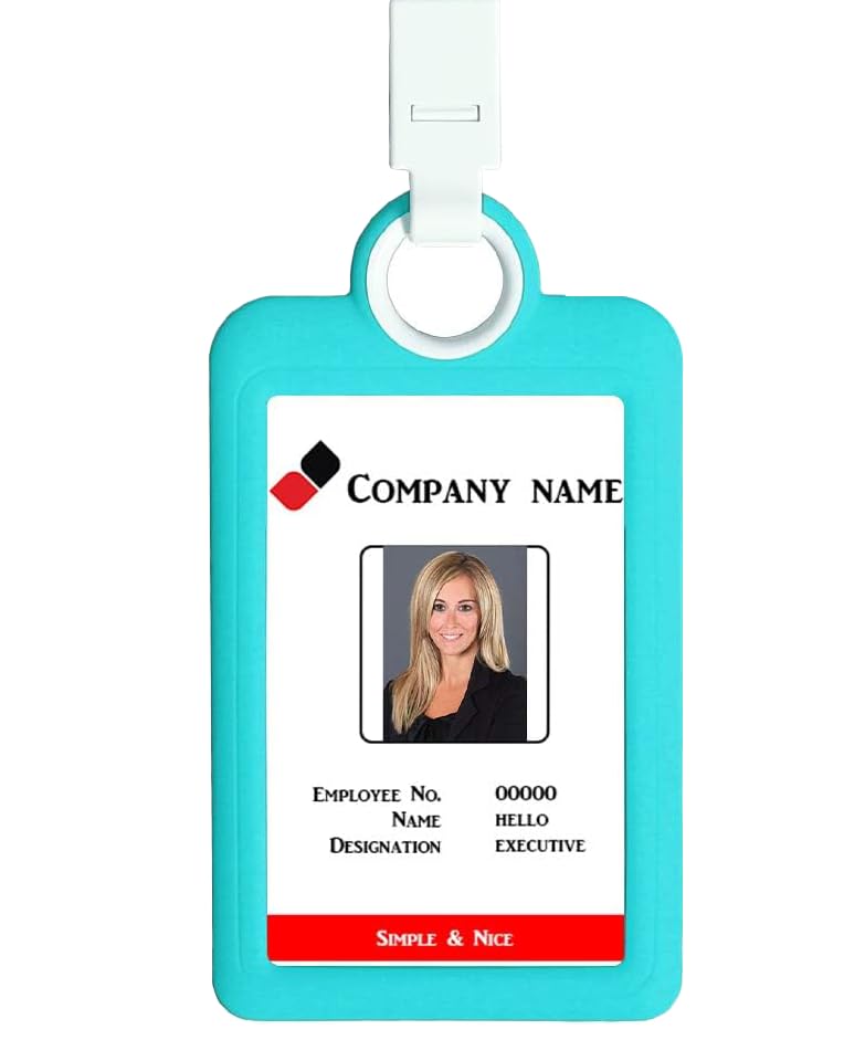 Badge Holder ID Badge Card Holder Vertical with Lanyard Silicon Neck Strap Heavy Duty ID Card Business Card Offices Supplies Light Blue