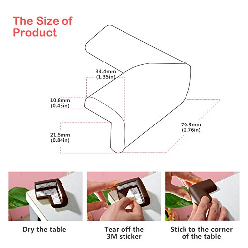 Baby Proof Corner Bumpers, PRObebi Corner Furniture Protectors, Pre-Taped 3M Tape, Guards for Corner, Keep Baby from Sharp Injuries, 12 Pack, Brown