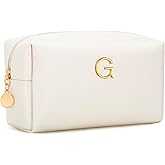 CLOUDWINGS Gifts for Women Bridesmaid Gifts Personalized Initial Makeup Bag PU Leather Cosmetic Waterproof Travel Toiletry Bag (G)