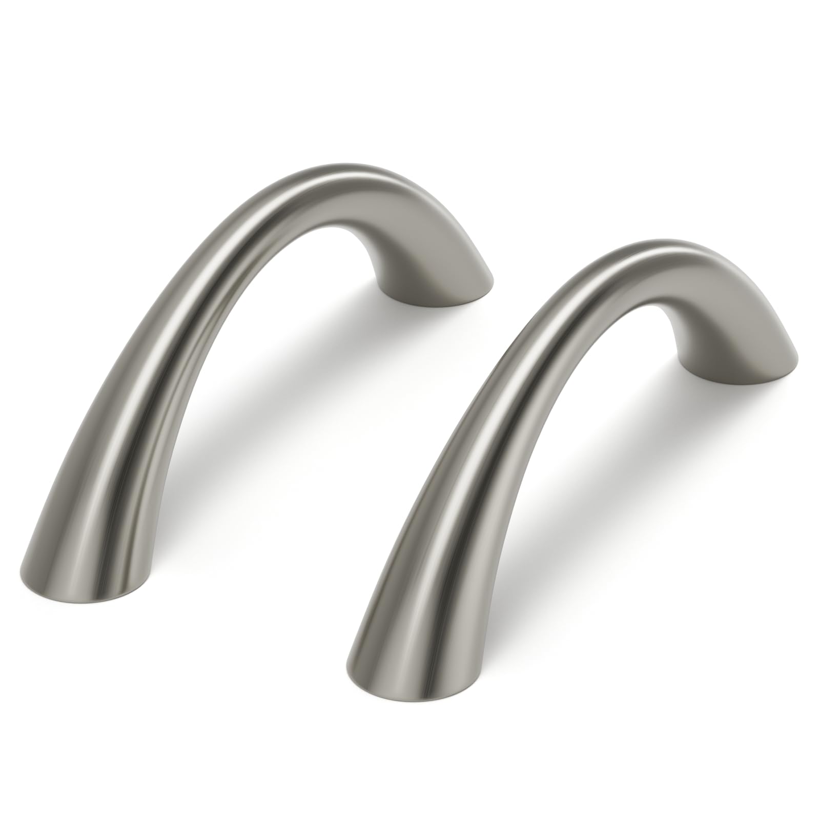 Photo 1 of goldenwarm Curved Cabinet Handles Solid Zinc Alloy Hardware for Dresser Brushed Nickel Drawer Pulls 3 Inch Hole Center, 5 Pack