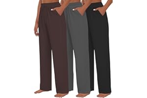 Kivdol 3 Pack Womens Yoga Sweatpants Wide Leg Lounge Pajamas Pants Drawstring Workout Comfy Joggers Sweatpants Pants Pockets