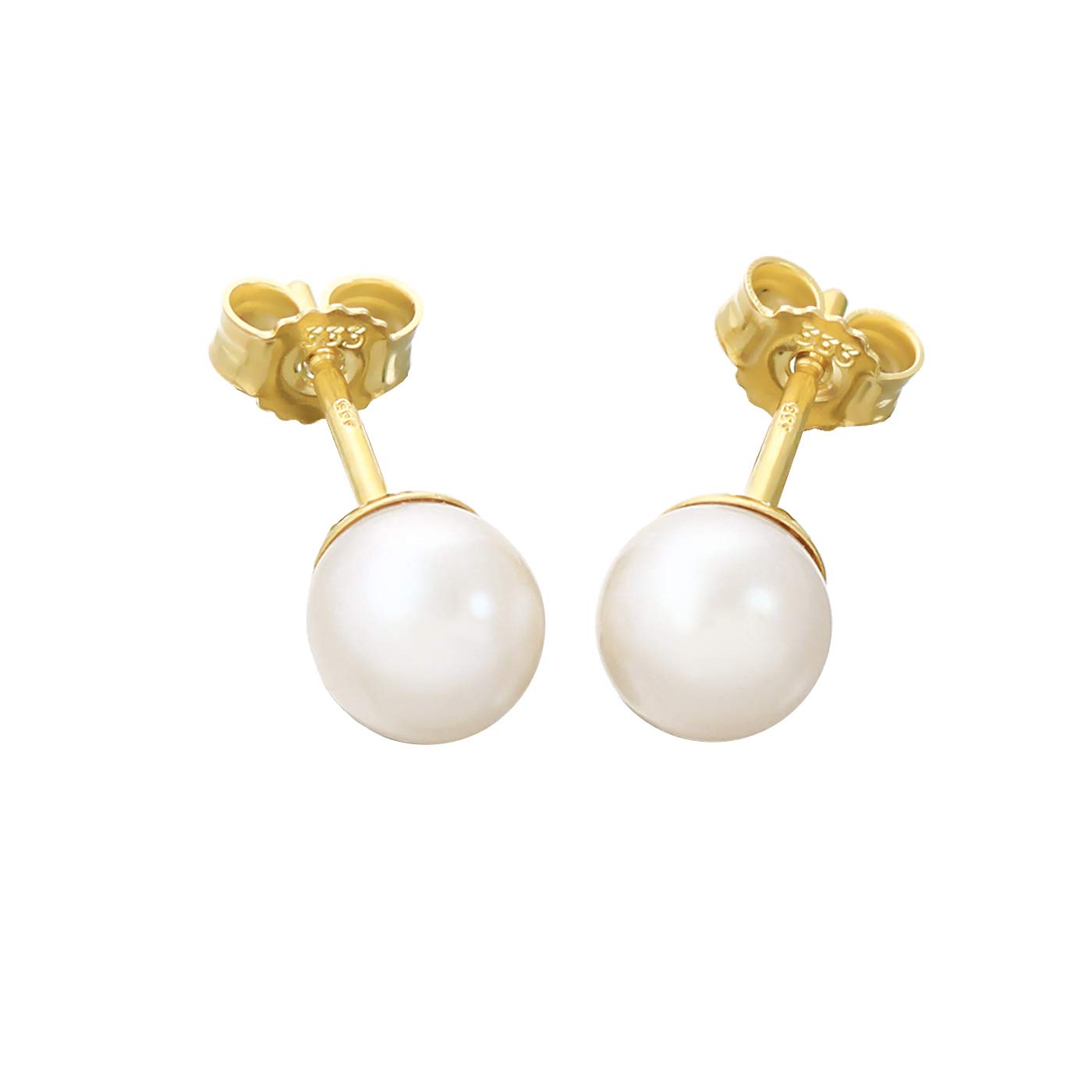 NKlaus pair of 6,5mm pearl stud earrings gold yellow gold freshwater cultured pearl earrings 9087